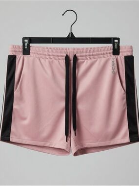 bebe Sport Pink Black white Athletic Shorts Rhinestone Logo XL new